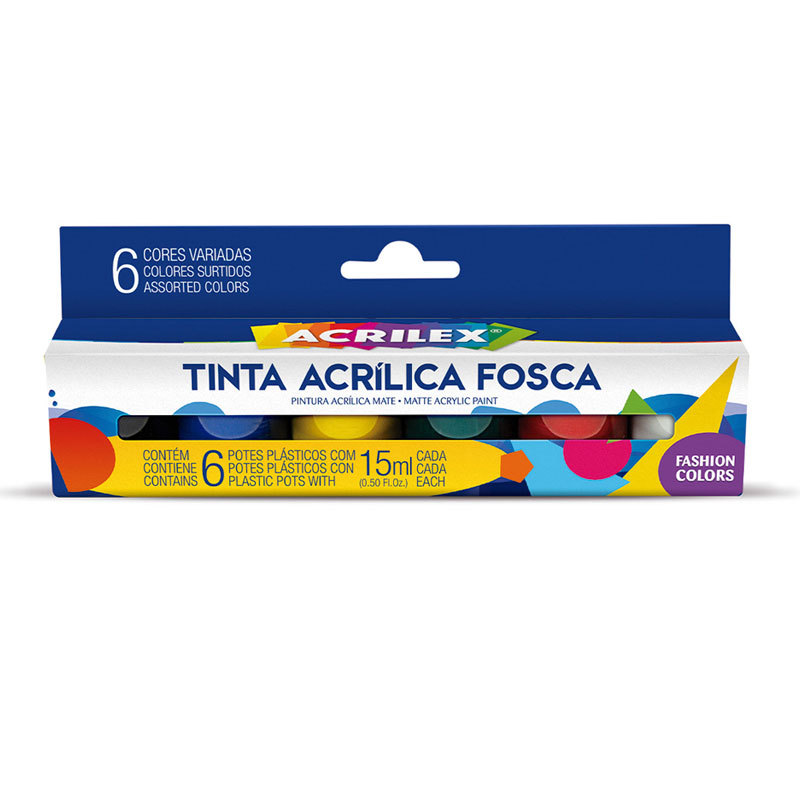 Tinta acrílica fosca 6 cores 15ml 03506 Acrilex em Oferta na Shopee