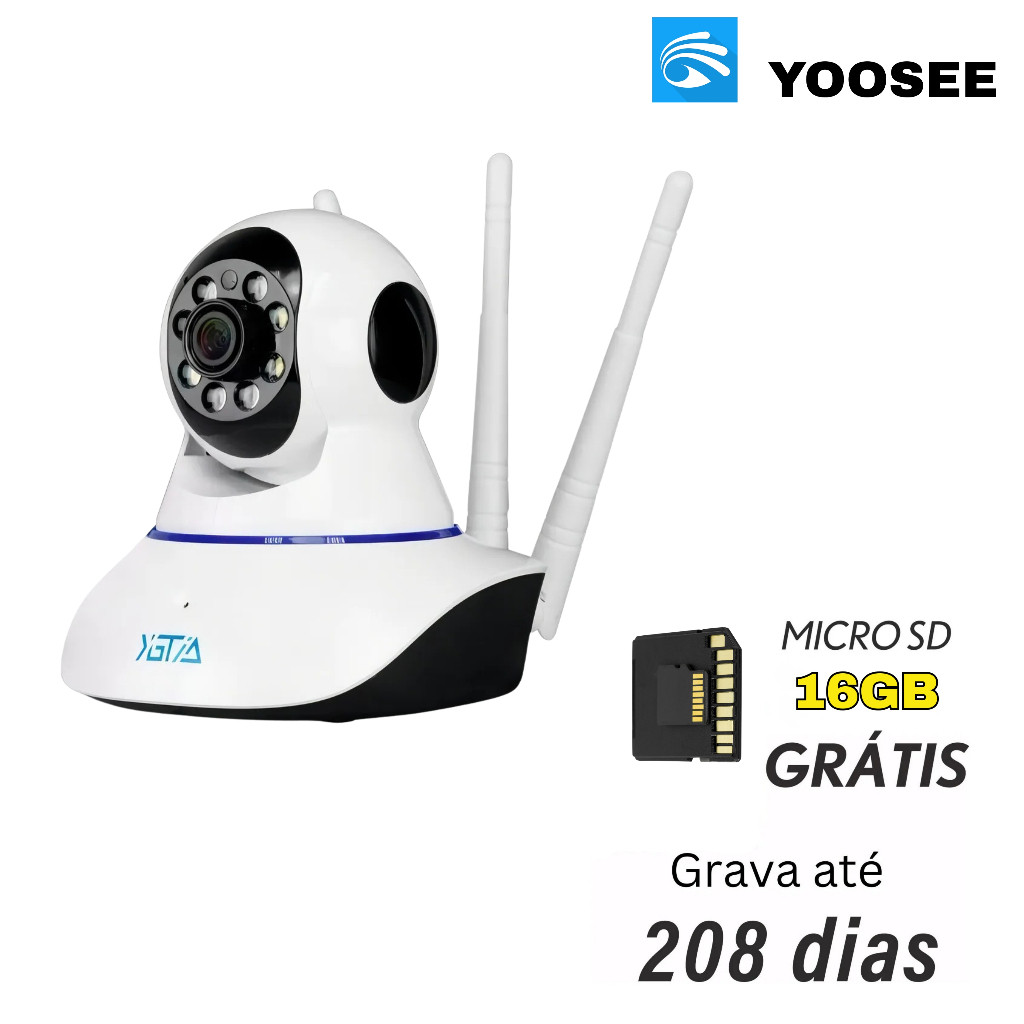 Camera Ip 3 Antenas Wifi Wireless 3° Geração Visão Noturna + MICROSD 16GB em Oferta na Shopee