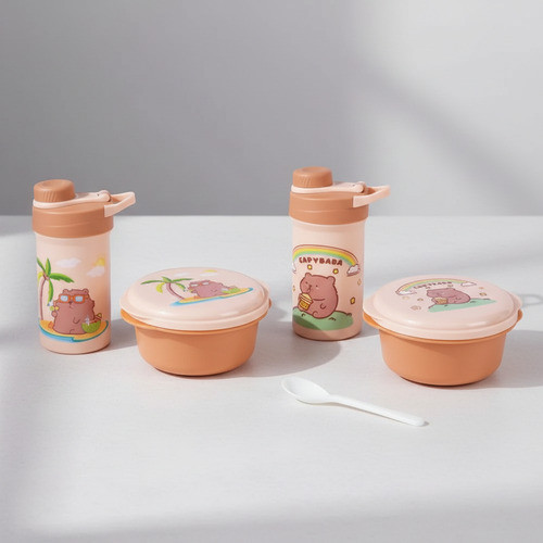 Kit Alimentação Infantil Capivara Marmita Garrafa Lancheira Marrom-claro em Oferta na Shopee