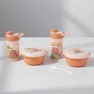 Kit Alimentação Infantil Capivara Marmita Garrafa Lancheira Marrom-claro em Oferta na Shopee