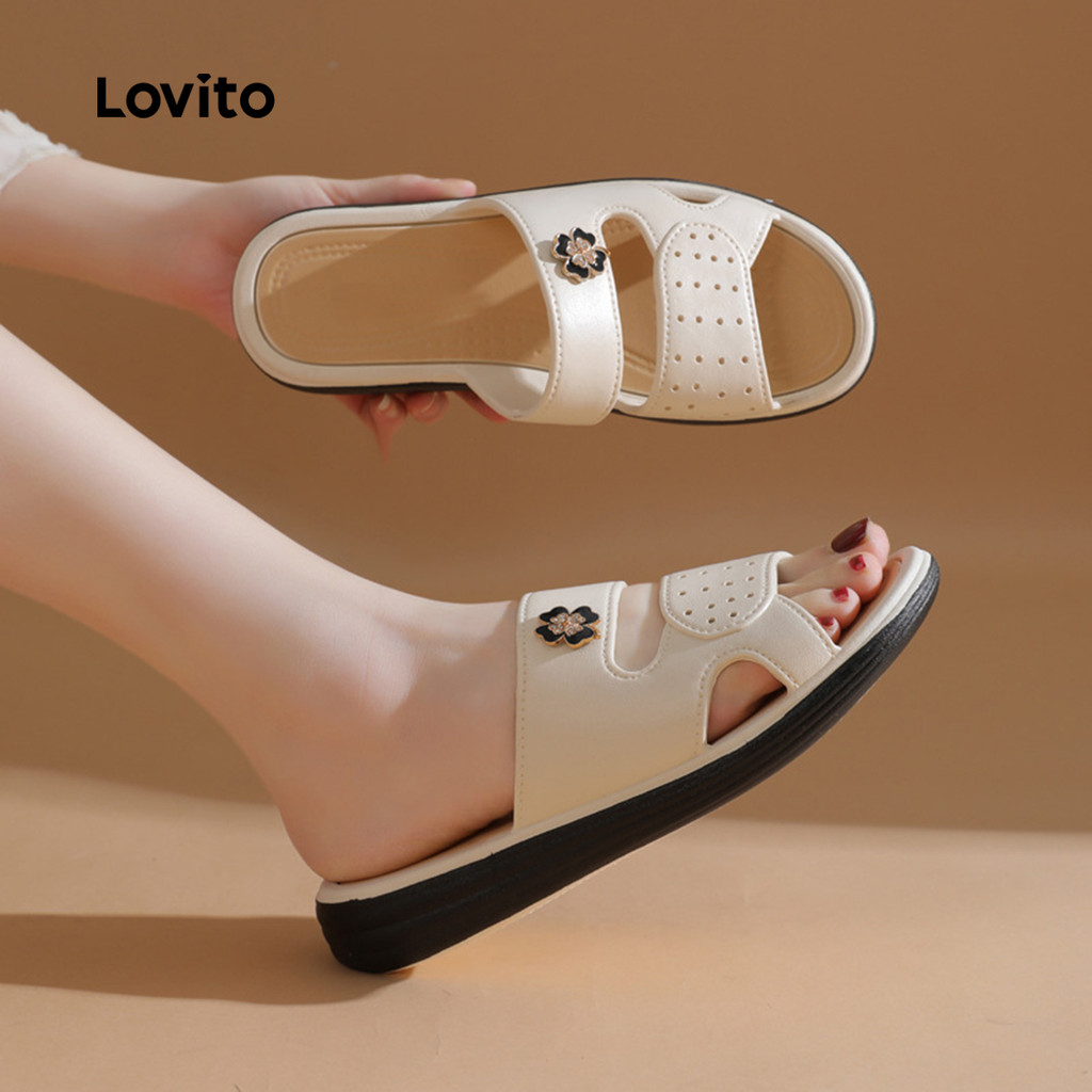Lovito Sandálias Planas Casuais com Sola Macia para mulheres LFA103121 em Oferta na Shopee