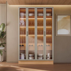 Cristaleira Dupla 4 Portas com Rodapé e LED Allure Linea Brasil 140cm 100% MDF