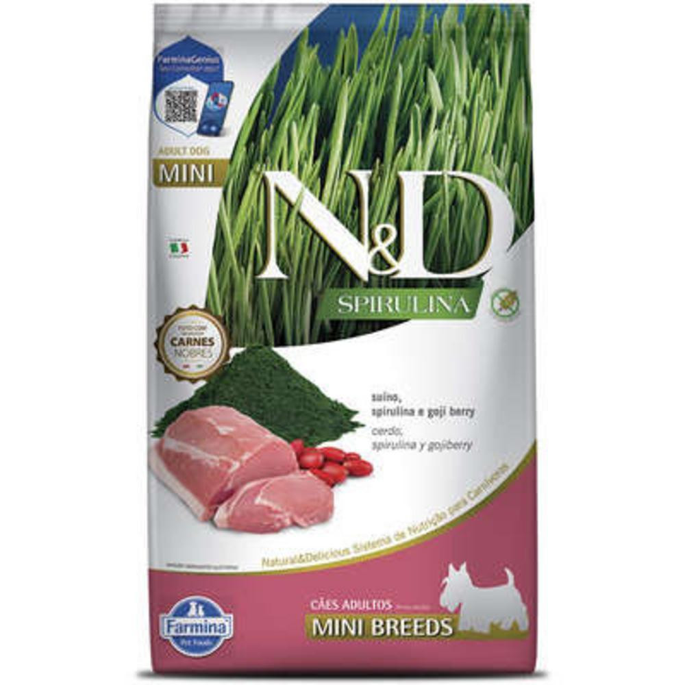 Cães Adultos de Raças Mini e Pequenas Sabor Suíno, Spirulina e Goji Berry 2Kg N&D Spirulina