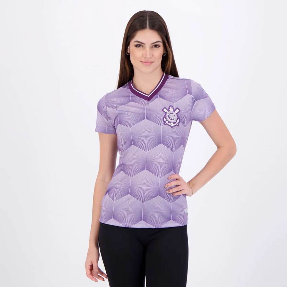 Camiseta Corinthians Coimbra Babylook Gola V Feminina Roxa