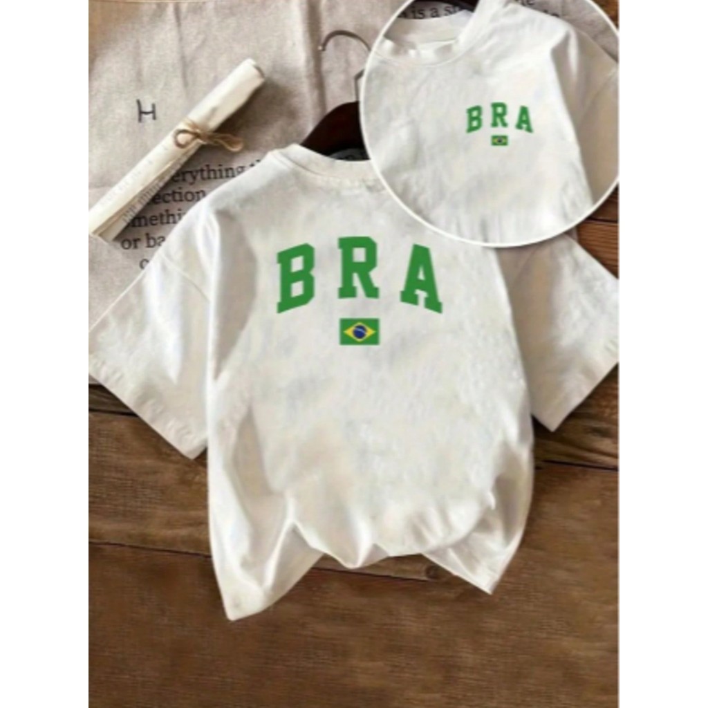 Camiseta T-shirt Feminina Estampa BRA Brasil Verão 2026 Copa do Mundo Confederações Torcida