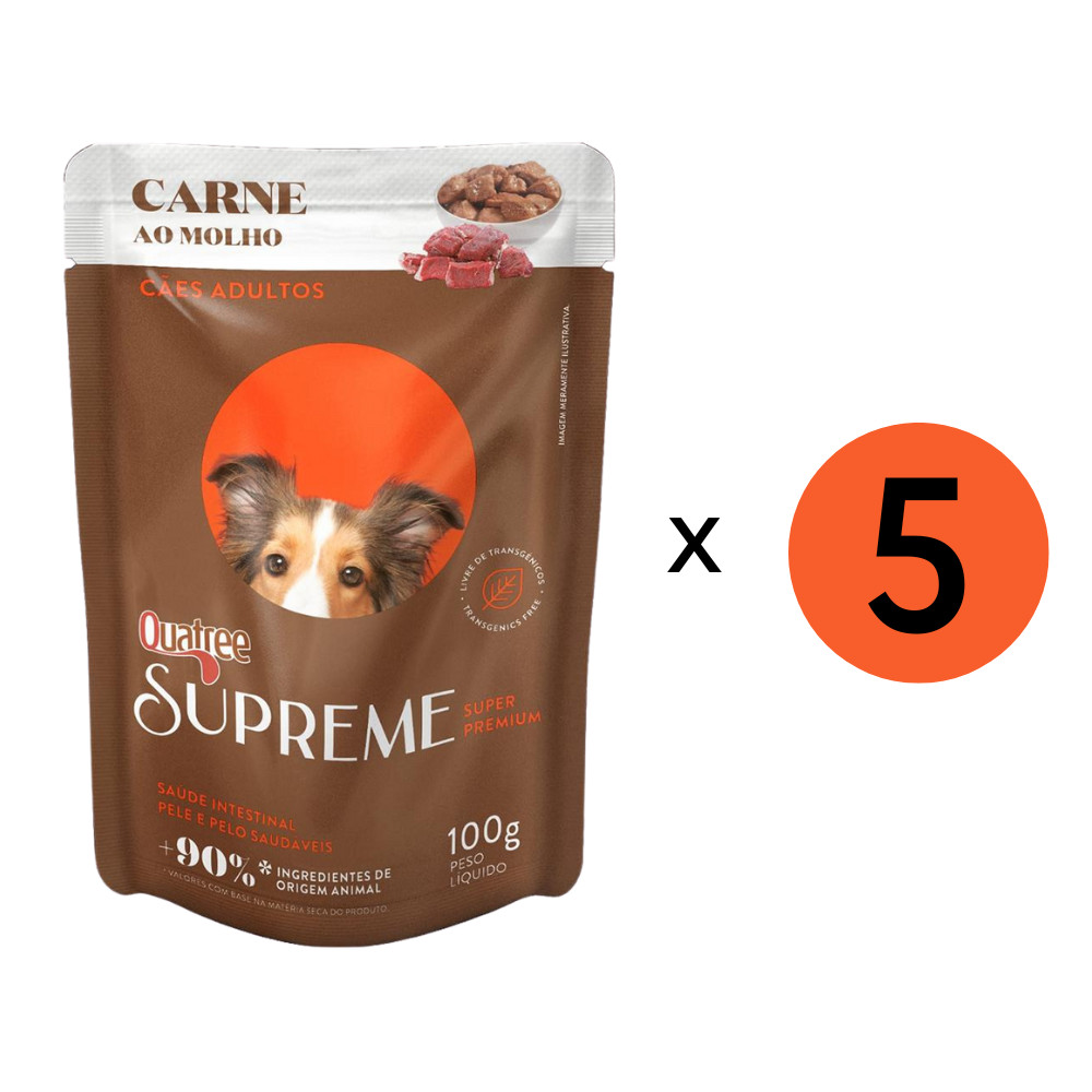 Kit 5 Ração Úmida Quatree Cães Supreme Adulto Carne Sachê 100Gr em Oferta na Shopee