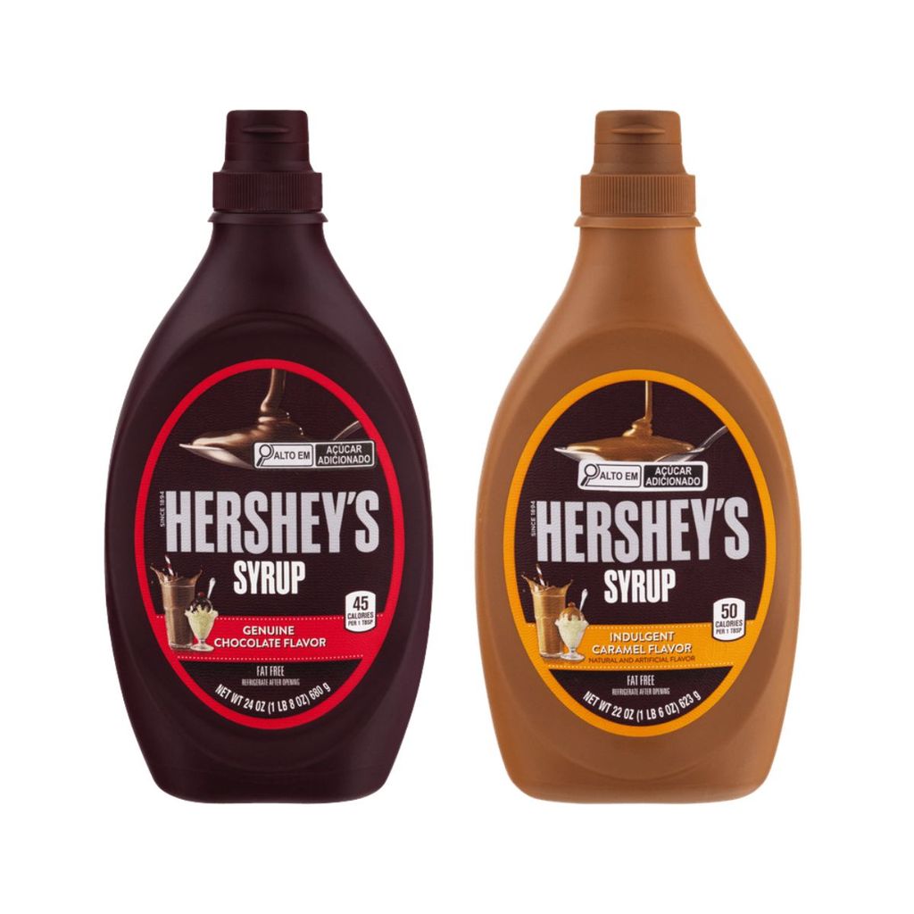 Kit Calda Cobertura Hershey's Syrup Caramelo e Chocolate Perfeita Para Sorvete Café Sobremesa