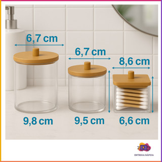 Kit 3 Organizadores de Banheiro com Tampa de Bambu – Multiuso, Hastes e Algodão em Oferta na Shopee