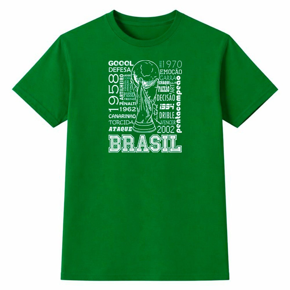 Camiseta Feminina 100% Algodão Brasil Copa do Mundo Taças Históricas Futebol Moda Casual Streetwear