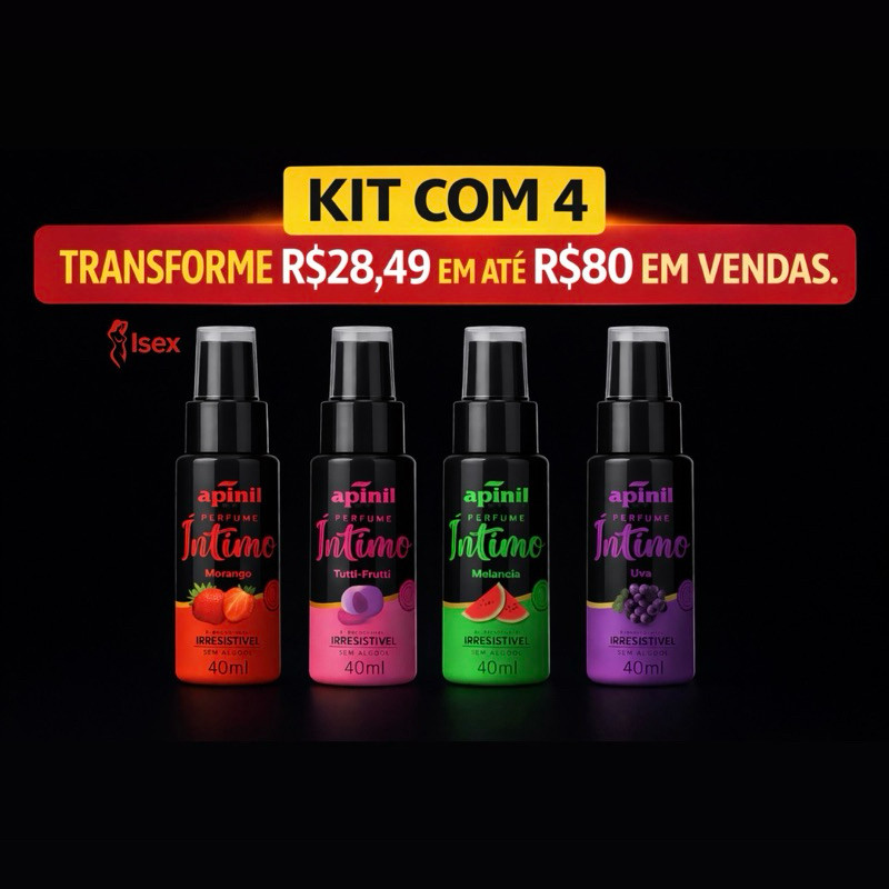 Kit com 4 Perfume Intimo Beijavel Apinil - Atacado para revenda
