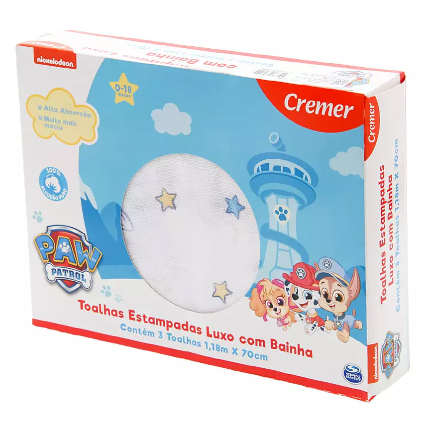 Toalha Fralda Cremer Luxo Patrulha Canina Com 03 Unidades