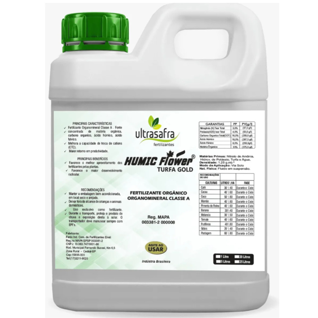 Turfa UltraSafra Gold Adubo Fertilizante Esterco Leonardita Cama 5l