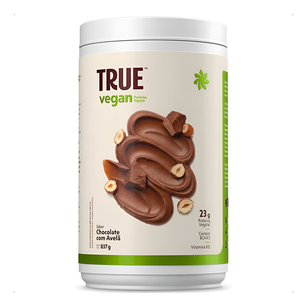 True Vegan Proteina Vegetal 837g Chocolate com  Avelã