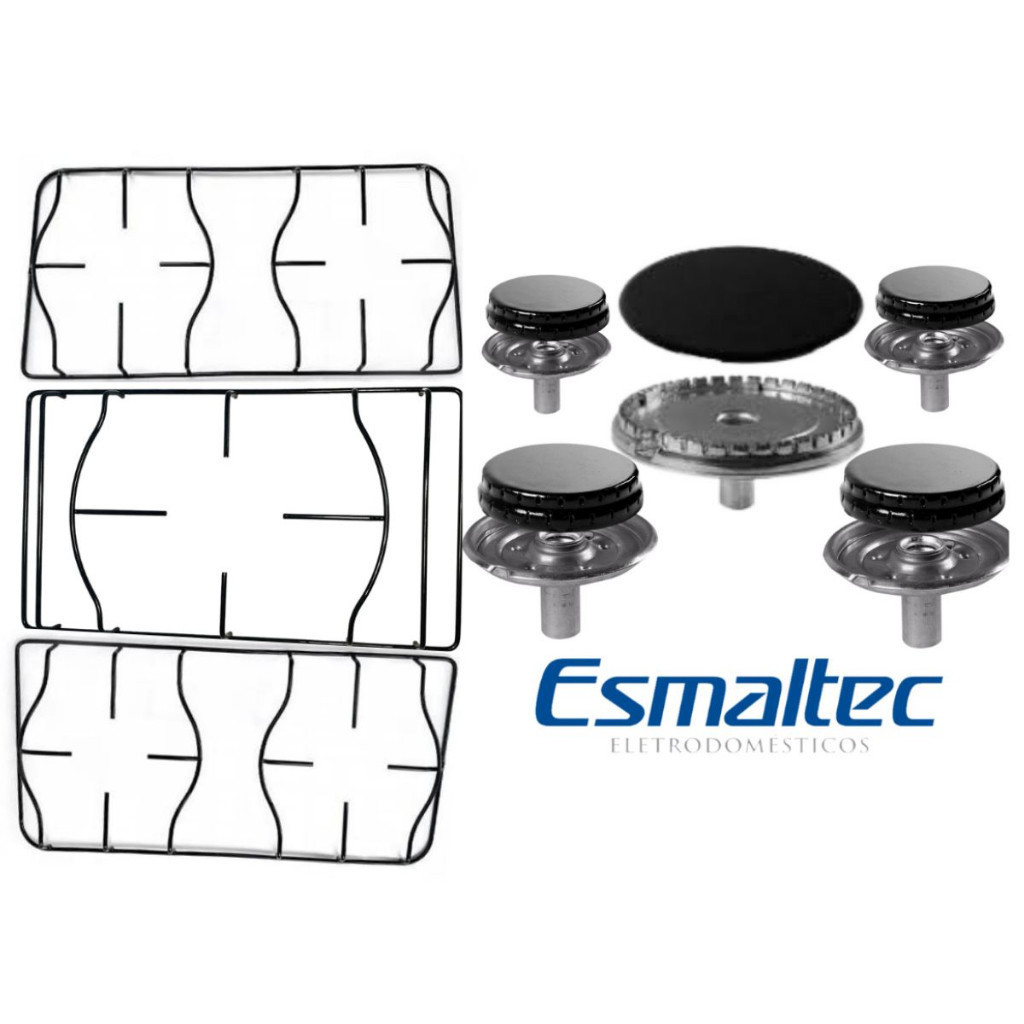kit 3 grelhas + 5 bocas fogao esmaltec agata original peças de fogao