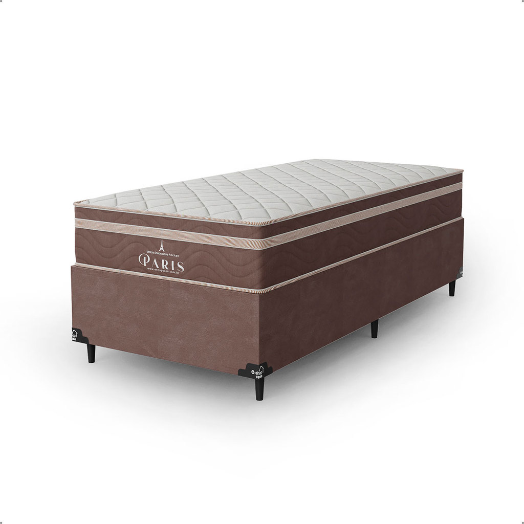 Cama Box Solteiro + Colchão Paris Molas Ensacadas - Suede Marrom - e-Shop Casa