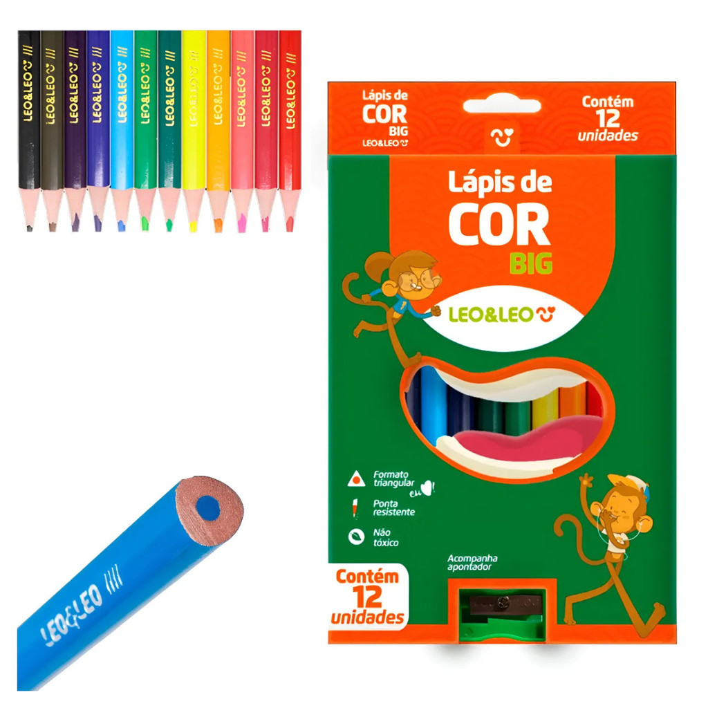 Lápis de Cor Leoeleo Jumbo 12 Cores com Apontador em Oferta na Shopee
