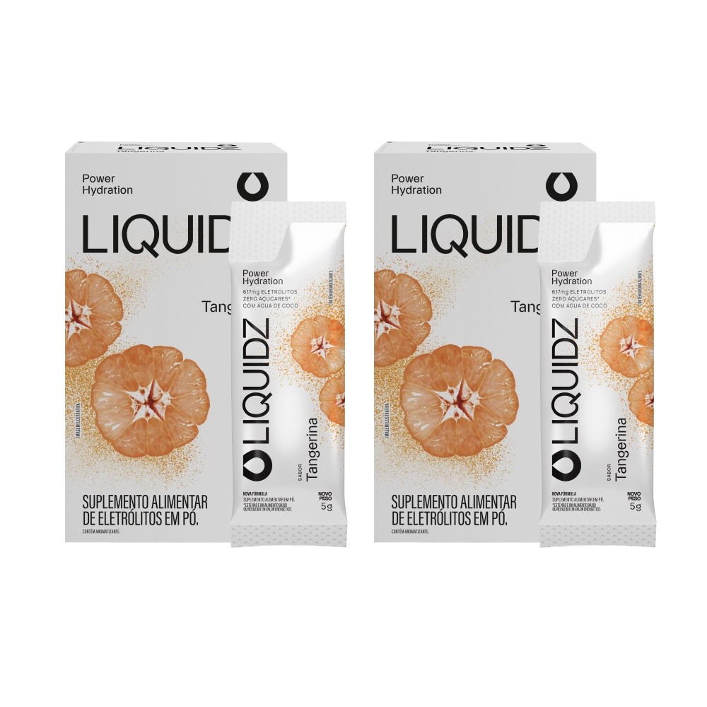 LIQUIDZ® - Eletrólitos Zero Açúcares - Tangerina - Kit 2 Caixas - 12 sachês