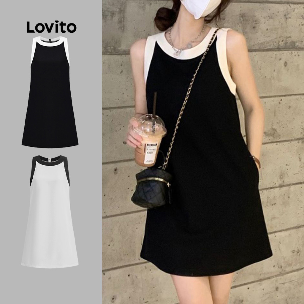 Lovito Vestido elegante e simples com blocos de cores para mulheres L108ED661 em Oferta na Shopee
