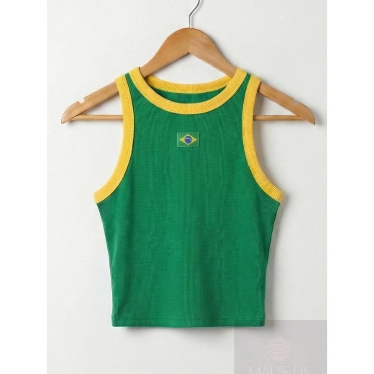 KIT 3 Regatas Cropped do Brasil Feminina Ribana Copa Bandeira BORDADA