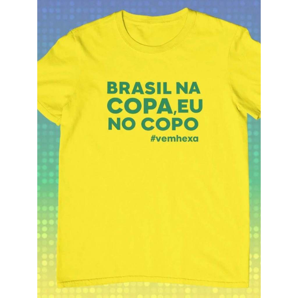 Camiseta Feminina Brasil Na Copa e eu no Copo Cerveja Blusa Copa do Mundo 100 % Algodão Malha Premium