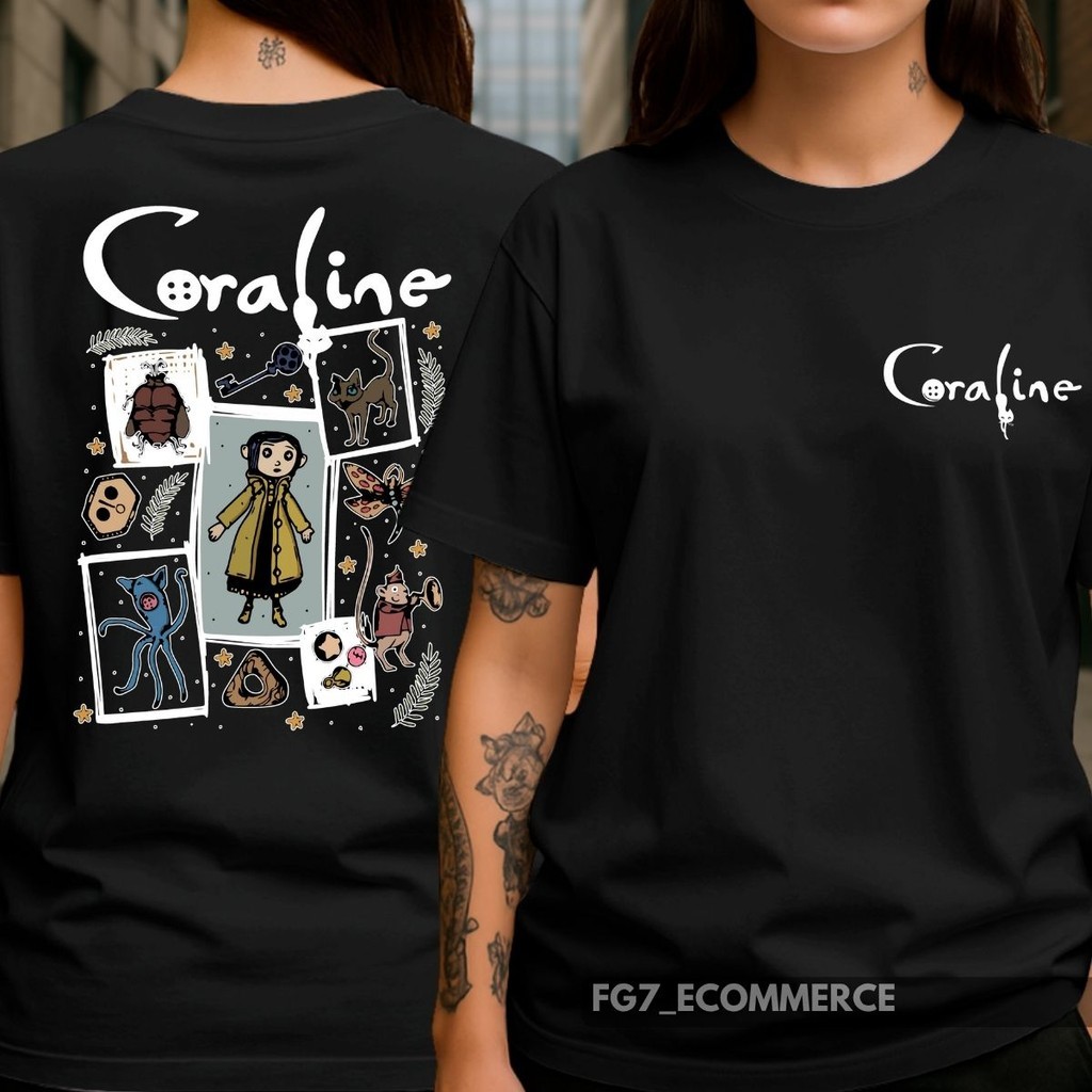 Camiseta Unissex Estampa Coraline E O Mundo Secreto Filme Animação Infantil Fantasia Algodão 100%