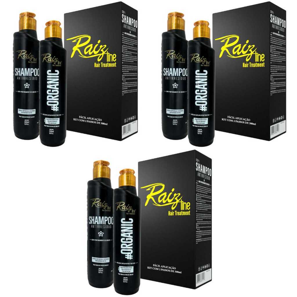 3 Kit Semi Definitiva Orgânica Raiz Line 300ml Alisamento inteligente