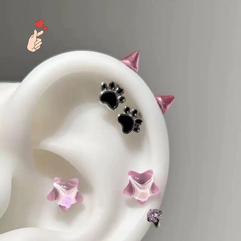 [PEBR] Brinco Piercing De Pata De Gato Fofo Do Diabo Para Mulheres E Homens , Gótico De Osso De Orelha , Acessórios De J