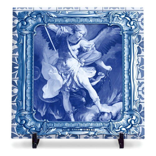 Quadro Azulejo Imagem São Miguel Arcanjo Alta Durabilidade Azul