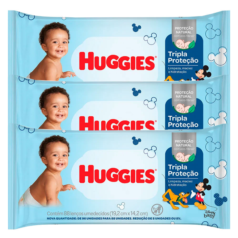 Kit Lenço Umedecido Huggies Tripla Proteção - 264 Unidades em Oferta na Shopee
