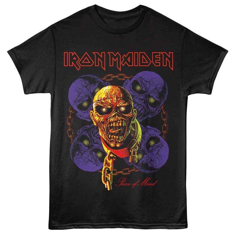 Camiseta Oversized Preta Unissex de Algodão, com Estampa do Iron Maiden "Piece of Mind", Estilo Heavy Metal e Vintage