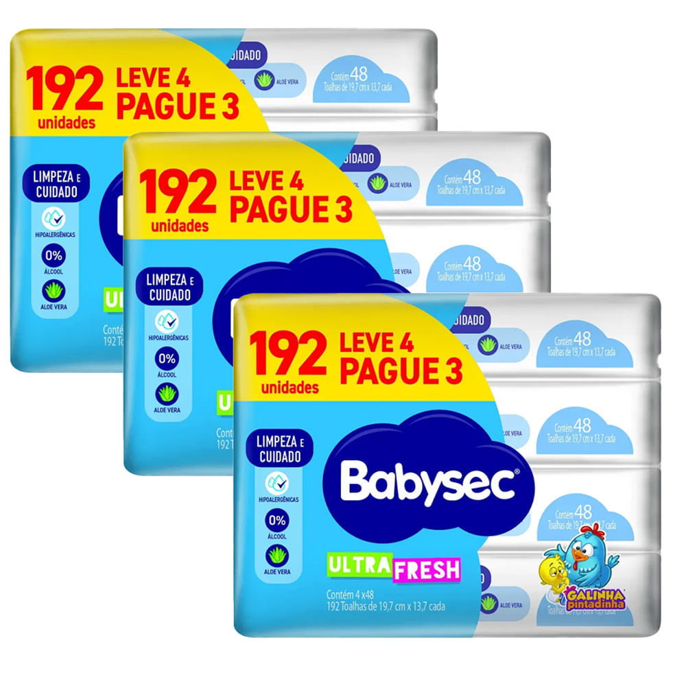 Kit 3 Toalha Umedecida Babysec Galinha Pintadinha Com 192 Unidades em Oferta na Shopee