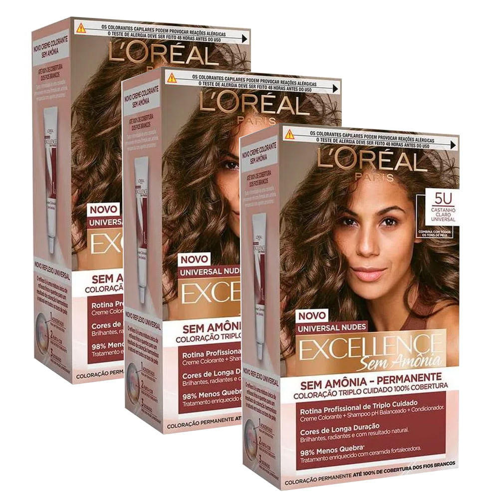 Kit Tintura Excellence Universal Nudes Sem Amônia Castanho Claro Universal 5U - 3 Unidades em Oferta na Shopee