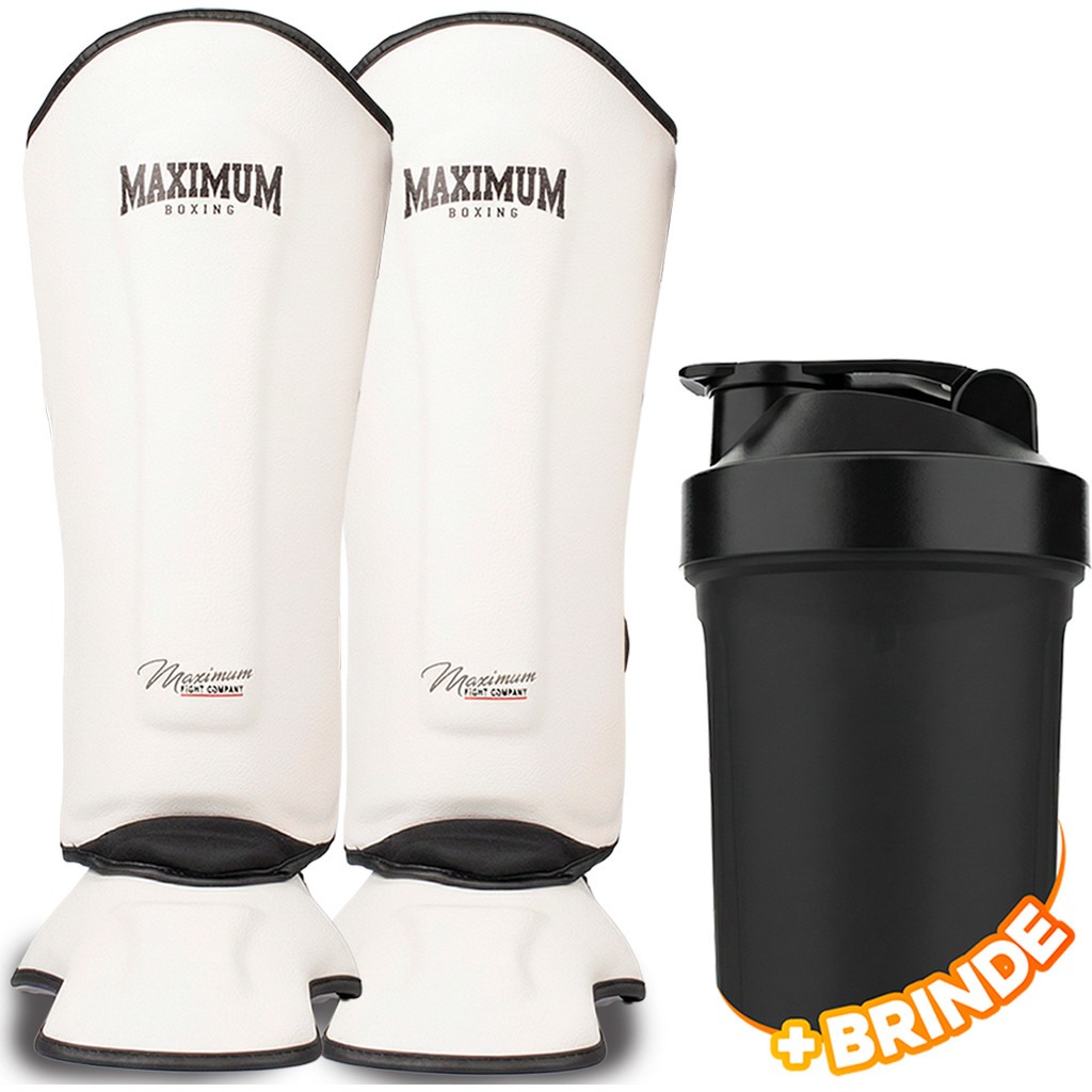 Par Caneleira De Muay Thai Kickboxing Maximum Classic White Tamanho G Com Coqueteleira