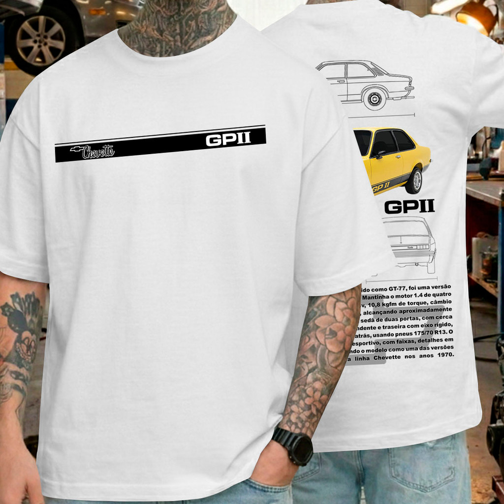 Camiseta Chevette GPII Chevrolet Carro Antigo Clássico Retrô Anos 70 100% Algodão Estampa DTF Exclusiva Masculina