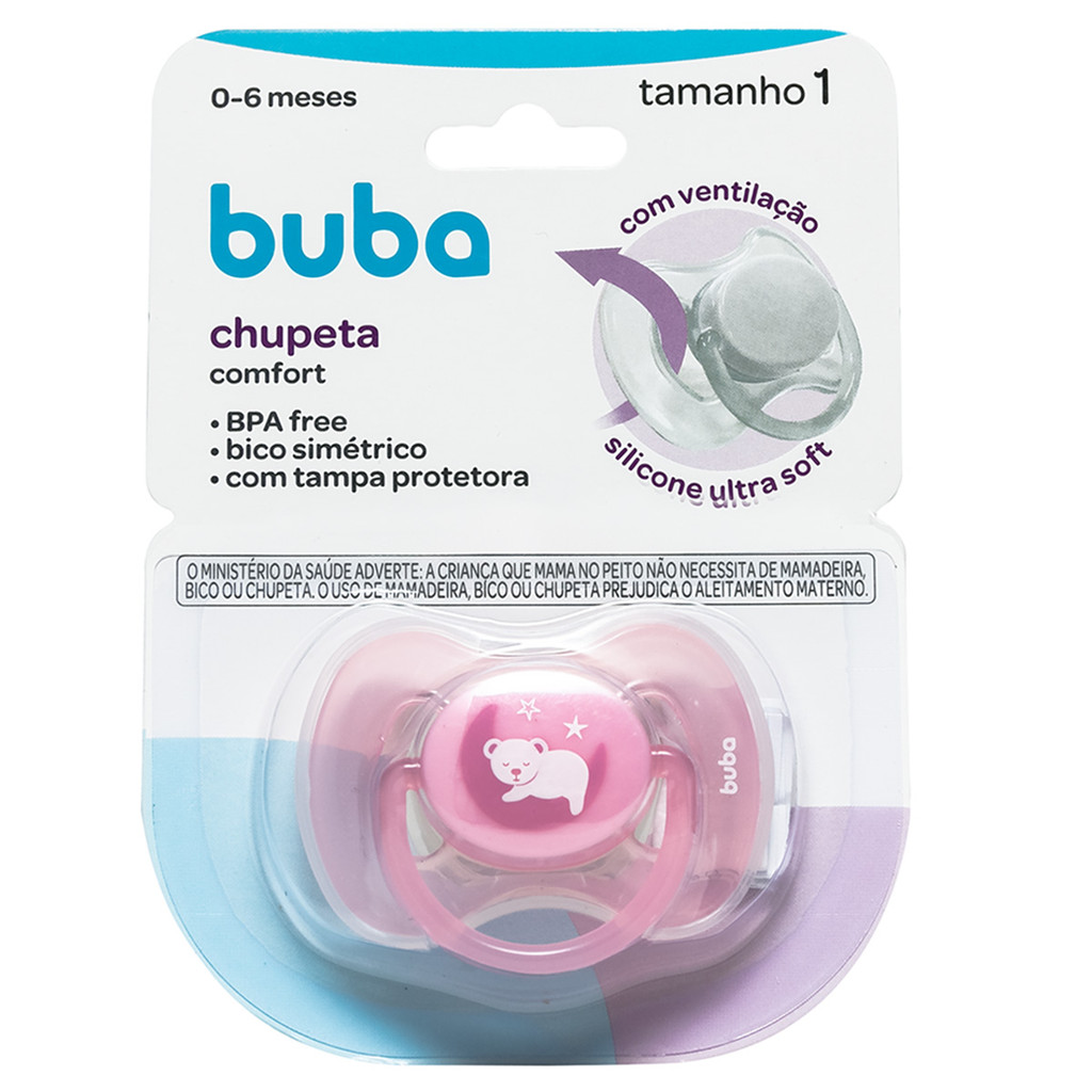 Chupeta Buba Confort Tamanho 1 Ursinho Rosa