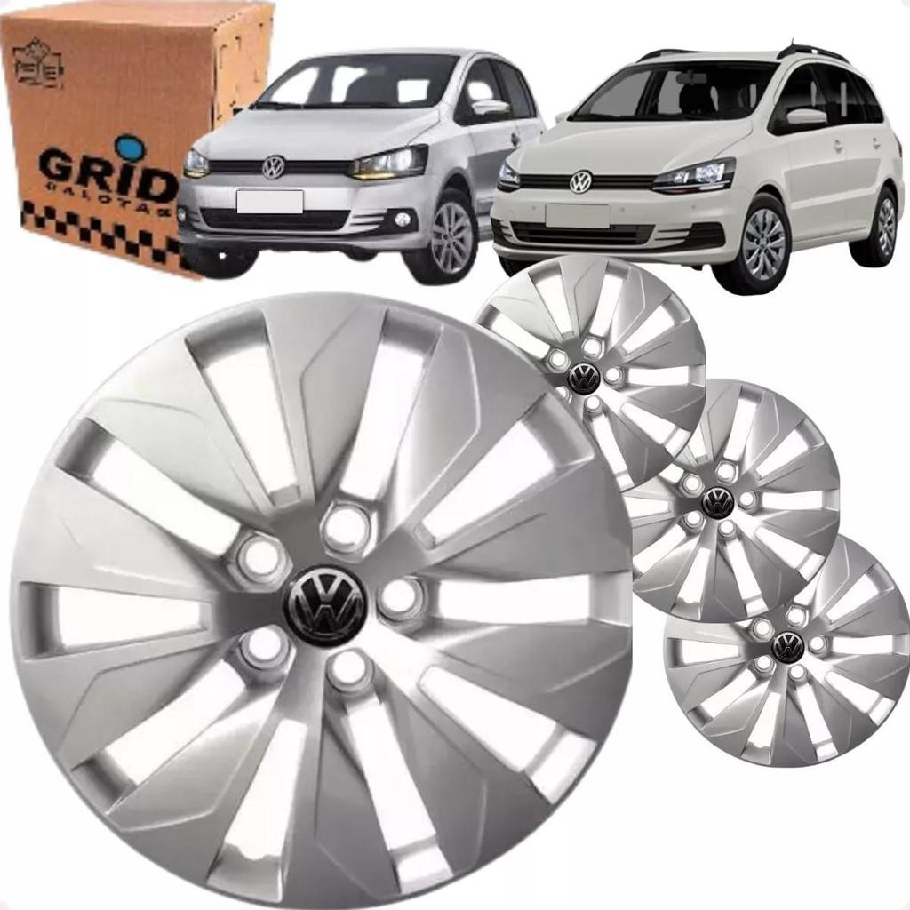 Jogo 4 Calota Fox 2015 Aro 15 polegadas Parafuso Cubo Padrão 5 Furos Emblemas VW