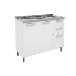 Balcão de Cozinha Modulado c/ Pia Múltipla 6015 3 Portas 2 Gavetas 105cm Branco - Bertolini