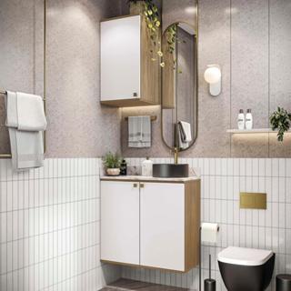 Conjunto para Banheiro com Aéreo Kappesberg Celeste 2 Peças Nogueria/Branco 80cm em Oferta na Shopee