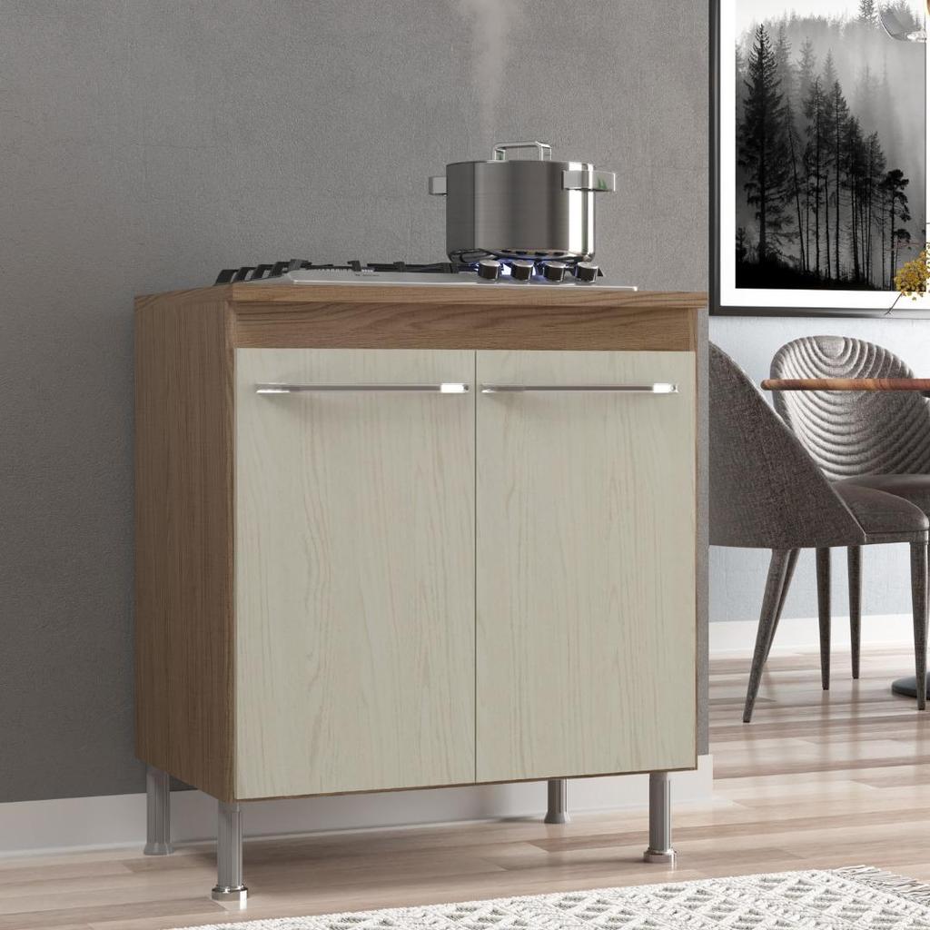 Balcão Modulado Com Tampo Fidelitá Paris 70cm 2 Portas Nogal/Salinas em Oferta na Shopee