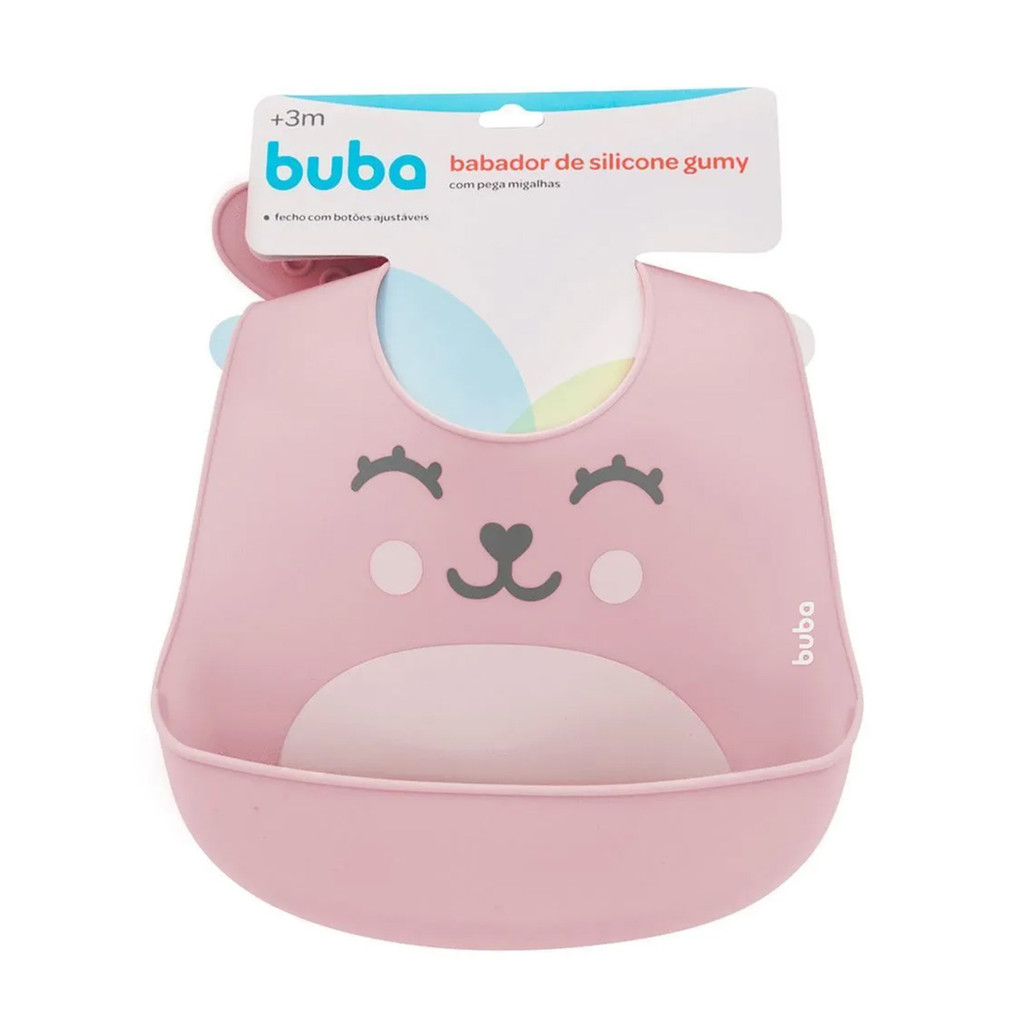 Babador Silicone Buba Impermeável Pega Migalhas Gumy Rosa em Oferta na Shopee