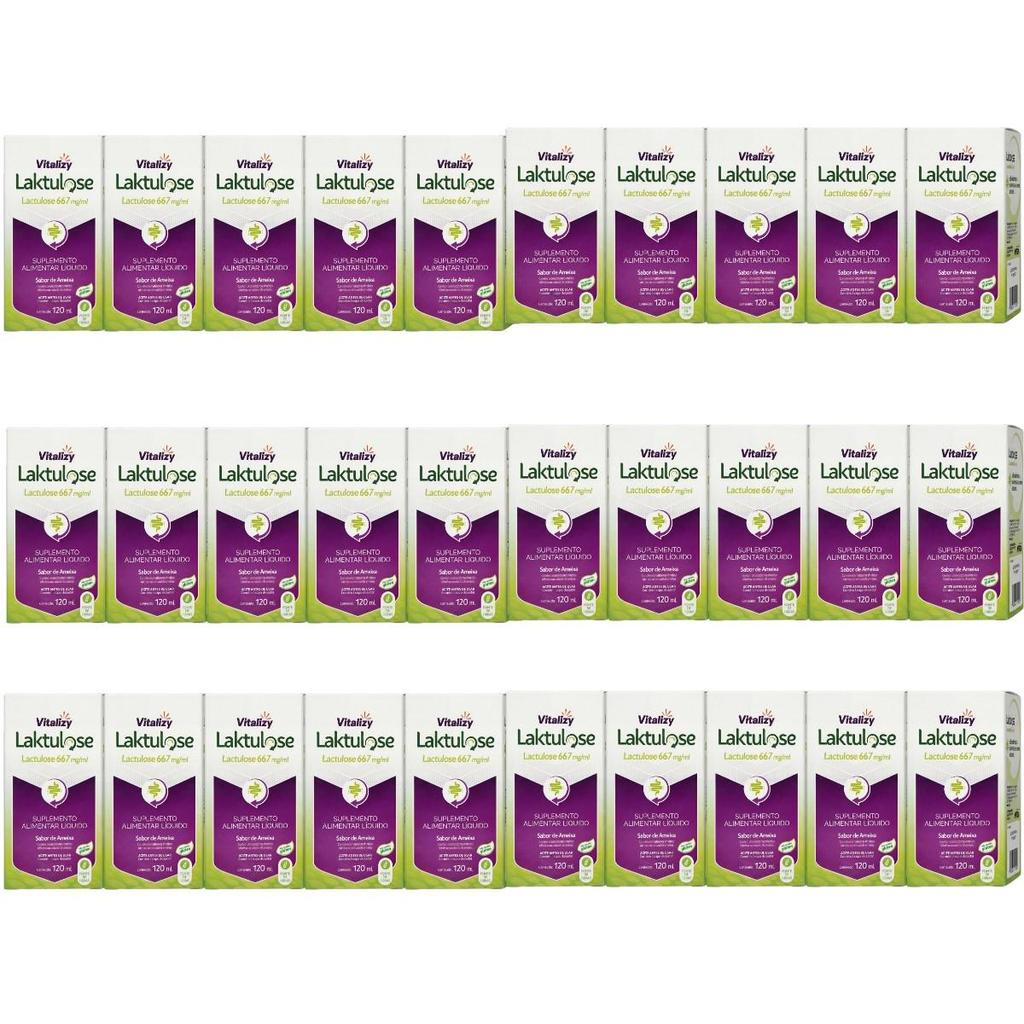 KIT Lactulose 30 Caixas de 120ml cada Vitalizy 667mg/ml  Ameixa Regulador Intestinal Sem Glúten Fonte De Fibras Natural
