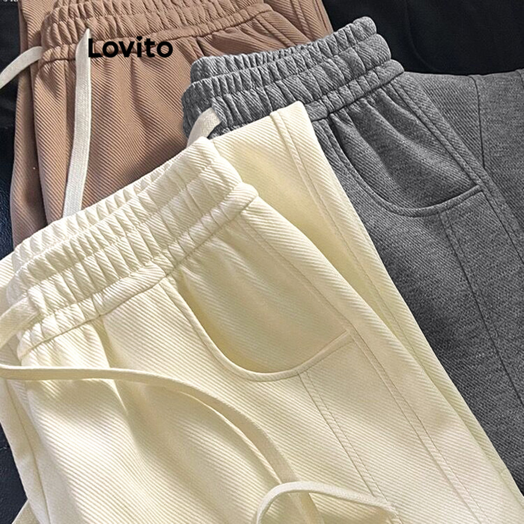 Lovito Calças Casuais Femininas Calças Lisas Com Cordão LNL54136