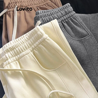 Lovito Calças Casuais Femininas Calças Lisas Com Cordão LNL54136 em Oferta na Shopee