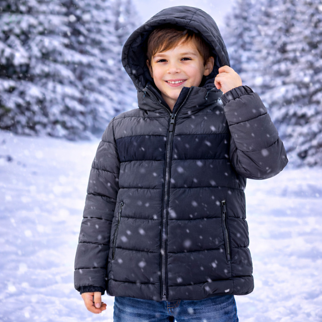 Casaco Juvenil Puffer Bobojaco Menino Jaqueta Nylon Forrada Infantil Inverno Com Bolsos E Capuz Blusa De Frio Oferta
