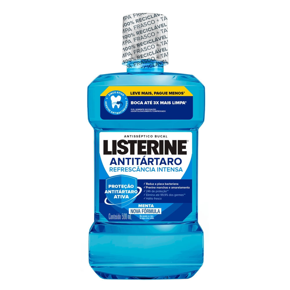 Antisséptico Bucal Listerine Antitártaro Sabor Menta 500ml em Oferta na Shopee