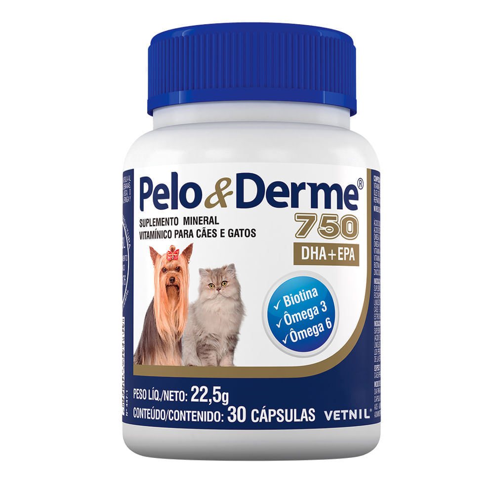 Pelo & Derme 750 Suplemento Vitamínico para Cães e Gatos 30 Cápsulas em Oferta na Shopee
