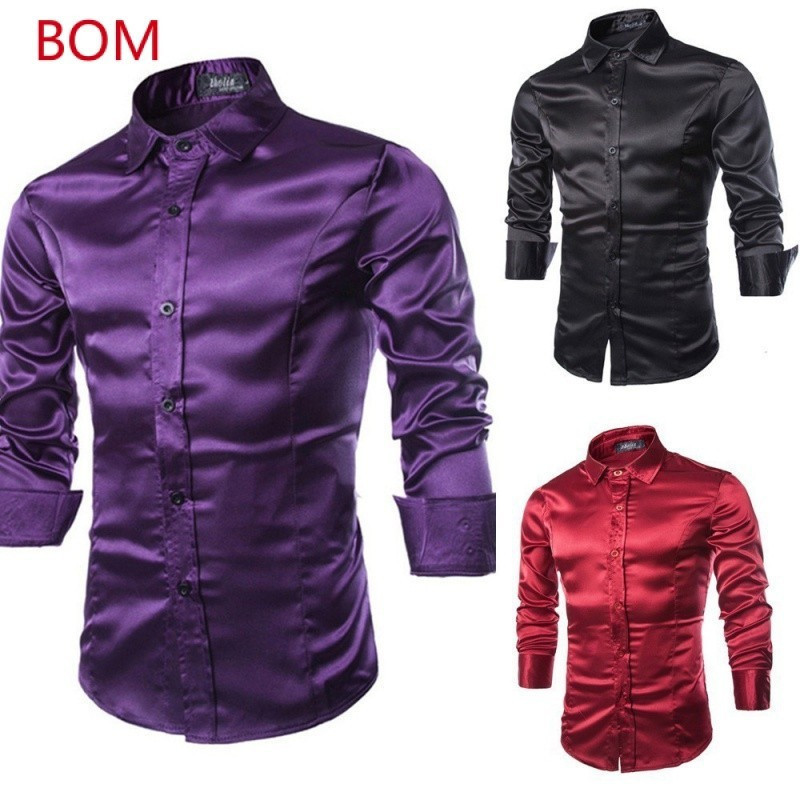 Camisa Social Masculina de Seda Brilhante com Manga Longa e Estampa Paisley, Modelo BNW56 9L9N