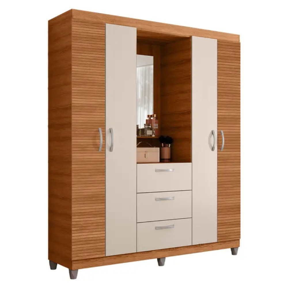 Guarda-Roupa Solteiro 4 Portas Bater 3 Gavetas Capelinha Clapton Caemmun