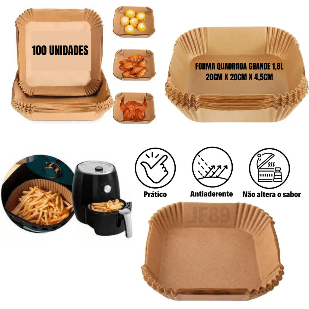 100 peças forma air fryer 20cm quadrada descartável em Oferta na Shopee