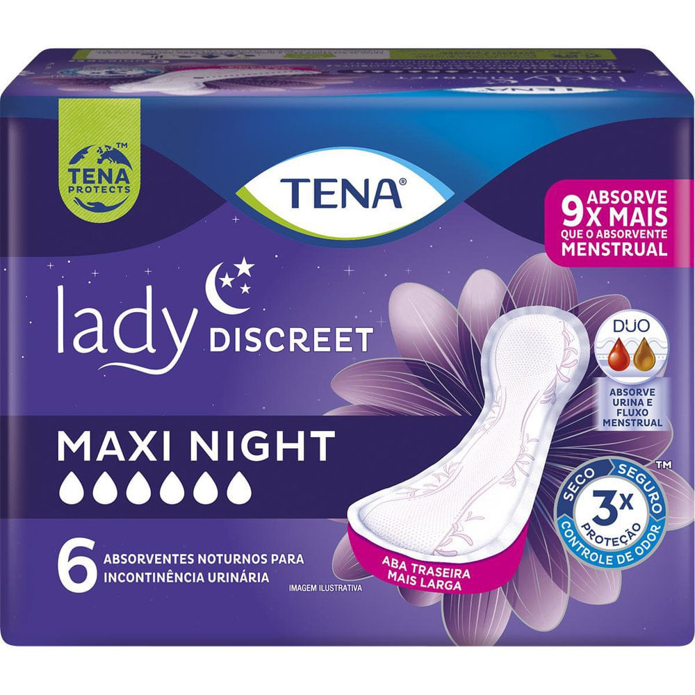 Absorvente para Incontinência Urinária Tena Lady Discreet Maxi Night 6 Unidades em Oferta na Shopee